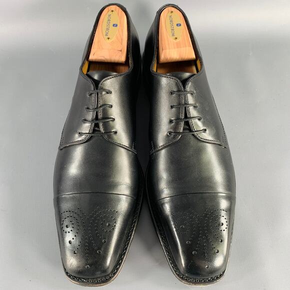 SALVATORE FERRAGAMO Size 8.5 Black Leather Perforated Lace-Up Shoes - Picture 4 of 10